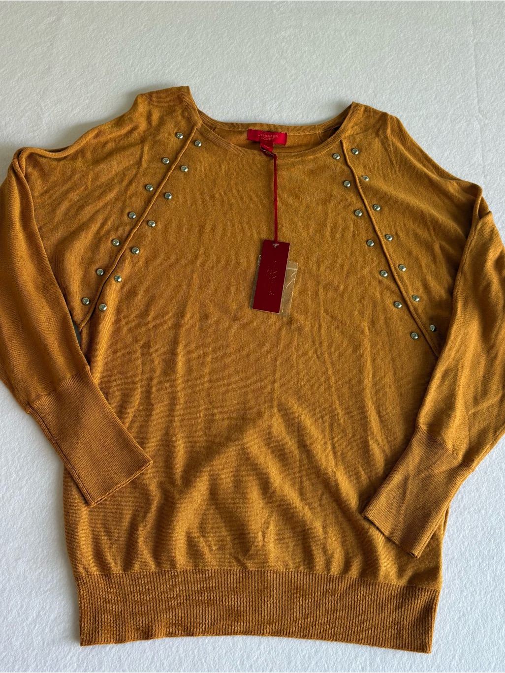 Jennifer Lopez Women’s Warm Ginger Knit Top With Silver Studs Size Small Nwt — image 2 of 8